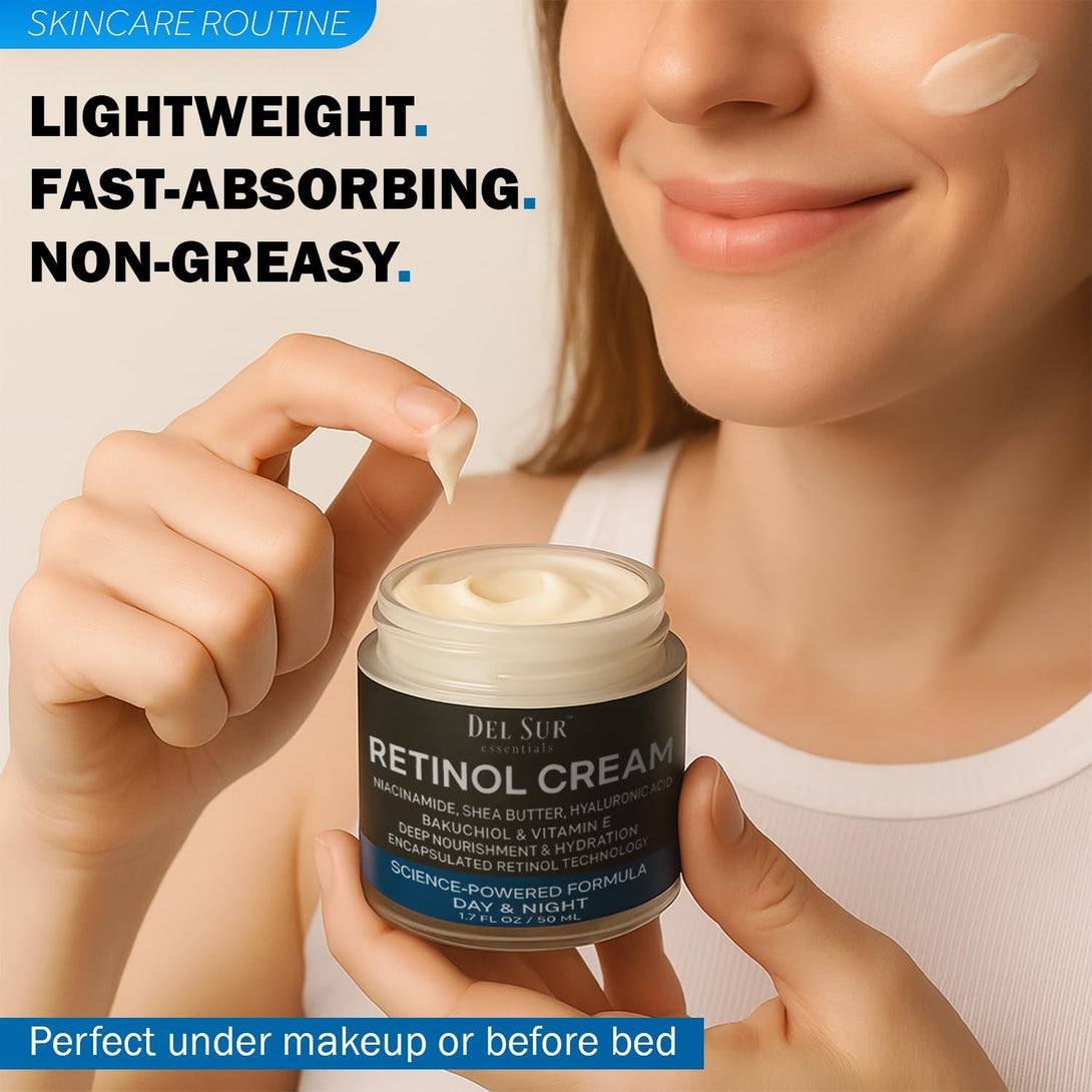 DEL SUR Retinol Cream for Face 50Ml – Anti-Aging Night Moisturizer with Hyaluronic Acid, Bakuchiol & Niacinamide – Korean Retinol Cream for Wrinkles, Fine Lines & Dark Spots 50Ml