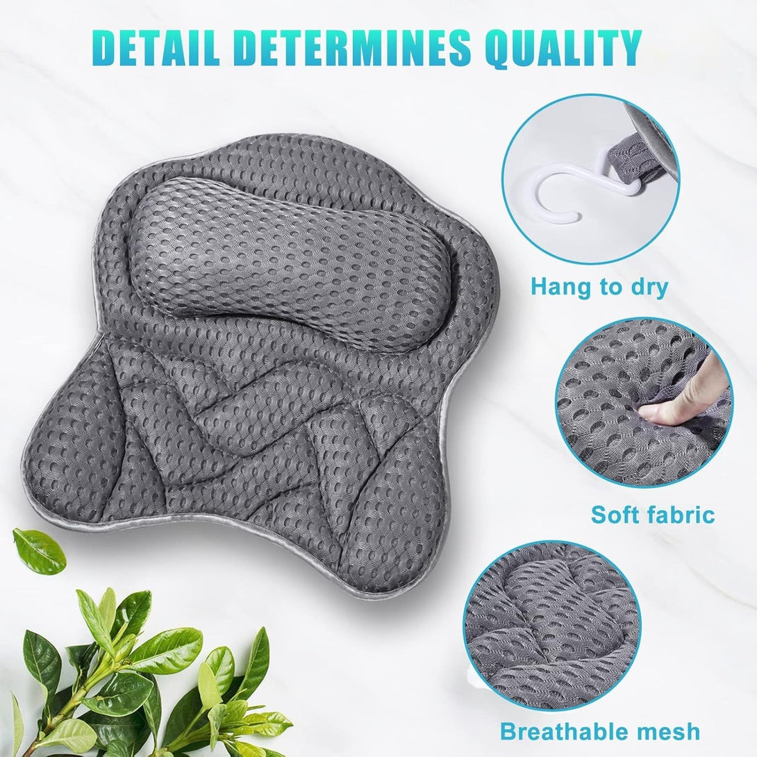 Bath Pillow, Tub Pillow for Bathtub with Strong Non-Slip Suction Cups and Comfortabl 3D Airmesh Bath Pillow for Women &Man