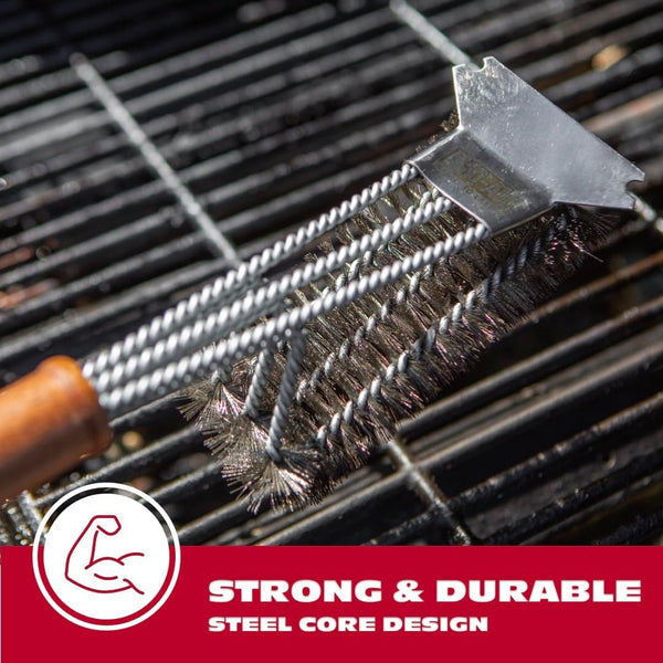 BBQ-AID All Angles BBQ Grill Brush for Outdoor Grill â Cleans All Angles, Large Wooden Handle, and Stainless Steel Bristles - BBQ Brush for Grill