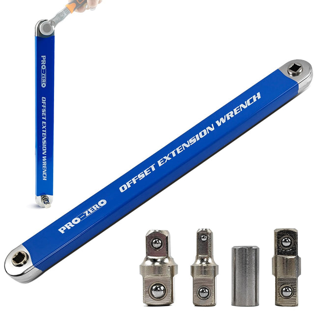 Impact Ready Offset Extension Wrench, Tight Reach Extension Wrench Set, with 1/2", 1/4" and 3/8" Square Drive Adapters, 