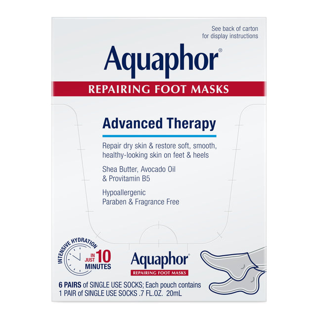 Aquaphor Repairing Foot Masks, Moisturizing Socks for Dry Feet, Hydrating Foot Care Treatment with Avocado Oil and Shea 