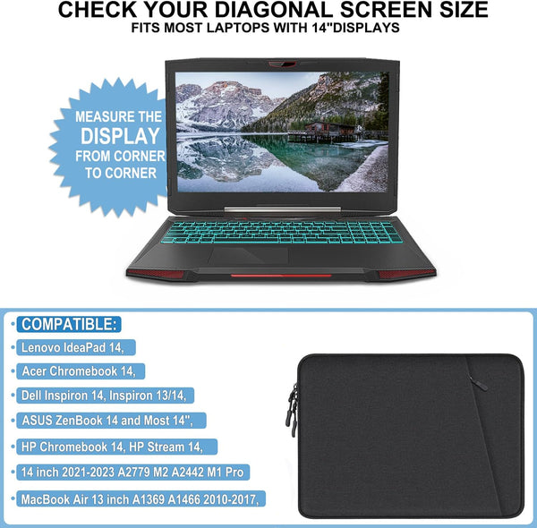 Laptop Sleeve Bag 14 Inch, Shockproof Protective Computer Cover with Accessories Pocket, Portable Laptop Case Compatible for 14 Inch Macbook