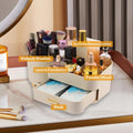 Makeup Organizer Countertop with Drawer 360 Rotating Brush Holder Storage Large Capacity Skincare Cosmetic Display Cases for Vanity Bathroom