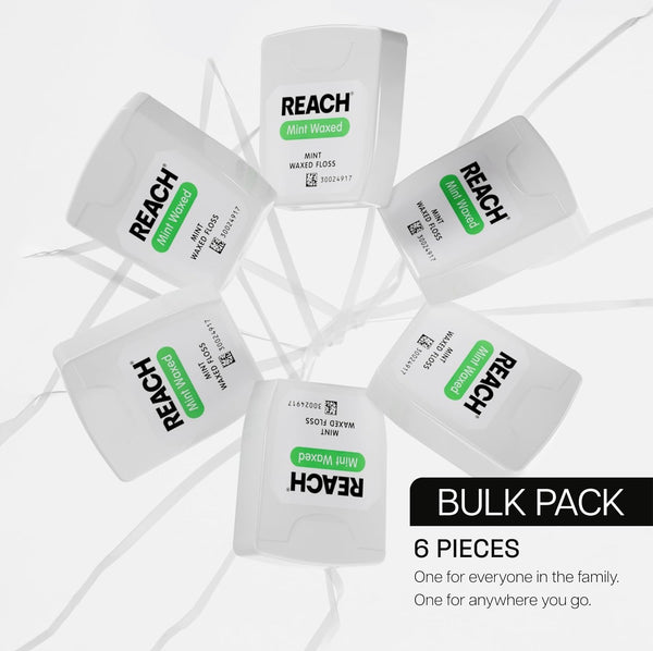 REACH Waxed Dental Floss, Mint, Plaque Remover for Teeth, Shred Resistant, Floss Slides Smoothly, Easy to Use, Waxed, Deep Cleaning Teeth, Oral