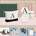 YOOLIFE Initial Canvas Tote Bag & Makeup Bag, Birthday Gifts for Women Mom Sister Friends, Bridesmaid Wedding Gifts