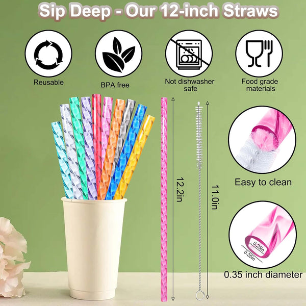 Reusable Straws for Stanley Cup Replacement,12 Inch Plastic Extra Long Straw for 40/30 Oz Tumbler,Clear Hard Drinking Straws for Stanley,10Mm