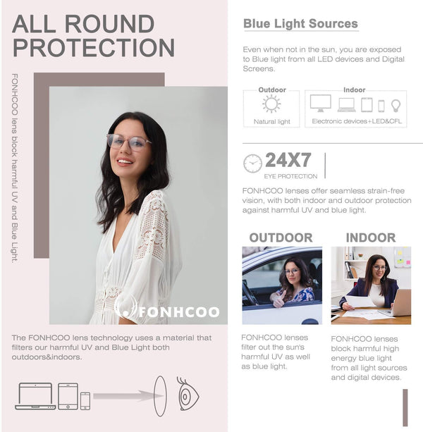 FONHCOO Blue Light Blocking Glasses Women Men Computer Eyeglasses,TR90 Fashion Round Transparent Anti Blue Light Glasses with Anti Eyestrain & UV