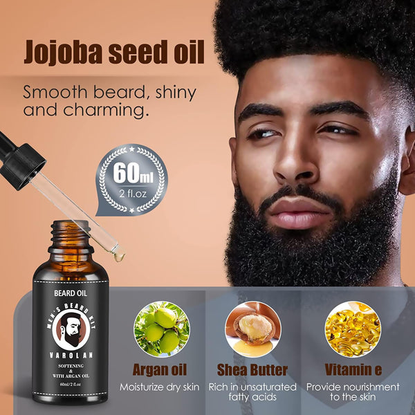 Beard Growth and Grooming Kit - Growth Oil (2Oz), Balm, Comb, E-Book, Storage Bag, Mustache Mens Gift Set for Him
