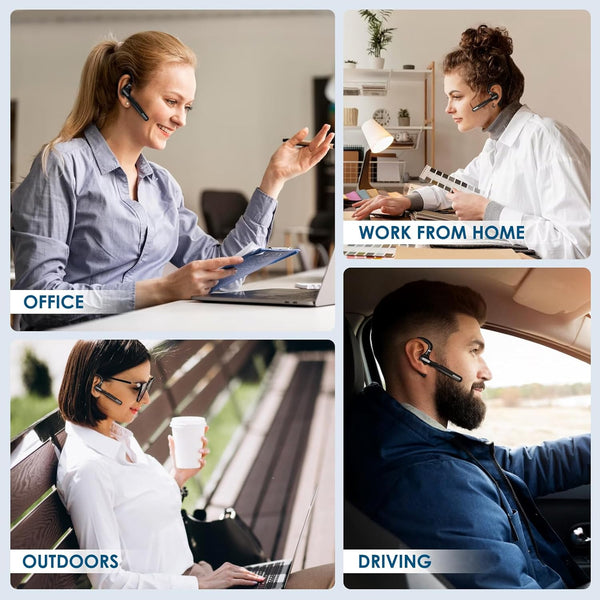Bluetooth Headset, Wireless Bluetooth Earpiece V5.0 Hands-Free Earphones with Built-In Mic for Driving/Business/Office, Compatible with Iphone and