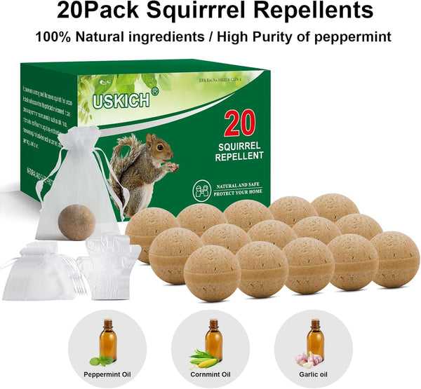 20Pack Squirrel Repellent Outdoor, Chipmunk Repellent Outdoor,Rodent Repellent,Squirrel Repellent for Attic and Cars Engines, Ultra Powerful