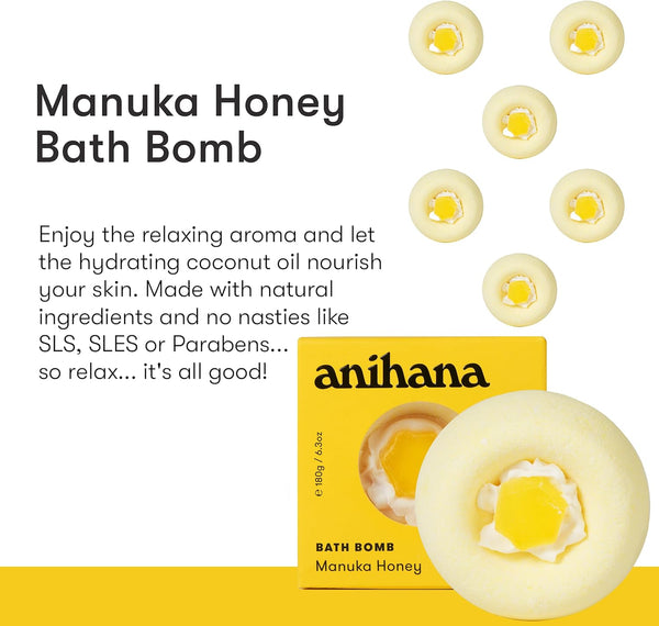 ANIHANA Bath Bombs with Coconut Oil, Paraben Free, Hand-Crafted Luxury Fizzers, Refreshing Manuka Honey Scent, 6.3 Oz Each, 3 Pack