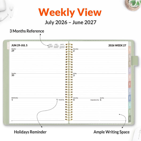 SUNEE 2025-2026 Weekly & Monthly Planner 9"X11.2" - 12 Month (July 2025 - June 2026), Vegan Leather Cover Planner Academic Year Calendar, Pocket,