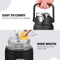 Kytffu 64Oz Glass Water Bottles with Straw, Half Gallon Motivational Glass Bottle with Silicone Sleeve and Time Marker, 2L Leakproof Large Glass