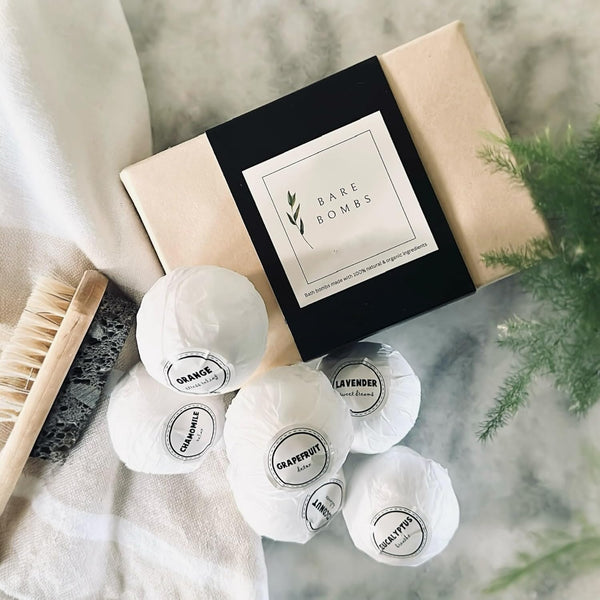 Natural & Organic Bath Bombs with a Variety of Essential Oils, Dye and Paraben Free, Vegan, at Home Spa, Set of 6 (60 Gram)