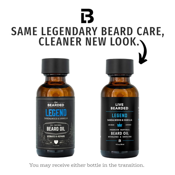 Live Bearded Beard Oil, 1 Fl Oz - Premium All-Natural Jojoba - Made in the USA - Hair and Skin Care for Men with Dry, Flaky Patches | Legend Scent