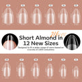 Modelones Gel Nail Kit Short Almond Gel Nail Tips, 9-In-One Nail Glue with Portable U V Nail Lamp, 216Pcs 12Sizes Press on Acrylic False Nails Tip