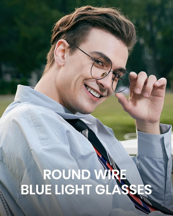 Cyxus round Blue Light Glasses for Men Women Wire Frame UV Blocking Computer Glasses Clear Lens Metal Ultralight Eyewear