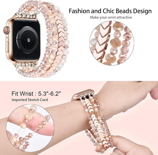 MOFREE Beaded Bracelet Compatible with Apple Watch Band 38Mm/40Mm/41Mm/42Mmï¼Series 10ï¼ 9/8/7/SE/6/5/4/3/2/1 Women Fashion Handmade Elastic Stretch