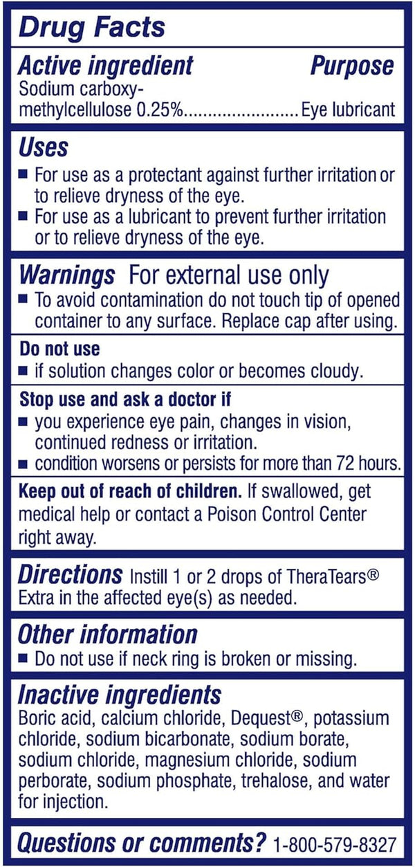 Theratears Extra Dry Eye Therapy Lubricating Eye Drops for Dry Eyes, 0.5 Fl Oz Bottle