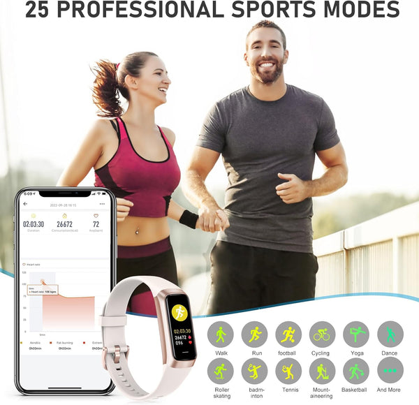 Fitness Tracker with Heart Rate, Blood Pressure, Sleep Tracking, Calorie Tracking, Activity Tracker with 1.1" AMOLED Color Screen, Waterproof Step