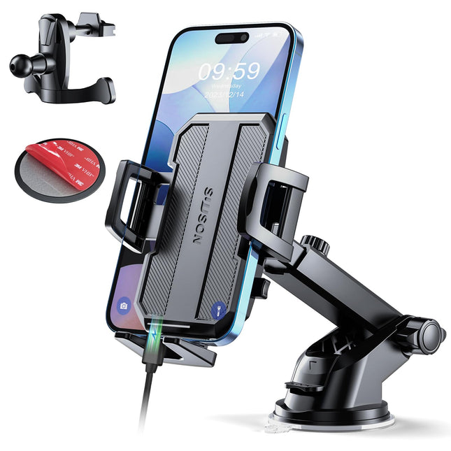 Upgraded 3-In-1 Car Phone Holder Mount [Powerful Suction] Phone Mount for Car Dashboard Air Vent Windshield Hands Free M