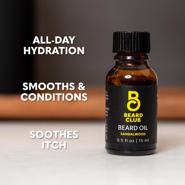 The Beard Club Premium Sandalwood Beard Oil for Men - Natural Castor & Sunflower Seed Oils - Beard & Mustache Conditioner - Hydrates, Moisturizes