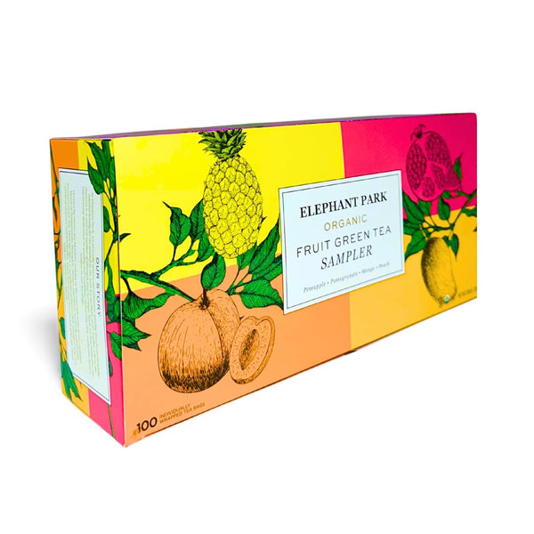 Premium Organic Fruit Green Tea Sampler, 100 Count Assorted Tea Bags, Caffeinated & Herbal Variety Pack Pineapple, Pomegranate, Mango, Peach Flavors