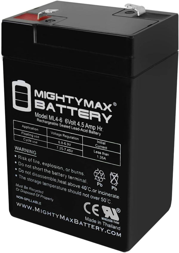 Mighty Max Battery ML4-6 - 6V 4.5AH 3FM4 Replacement Battery with F1 Terminal