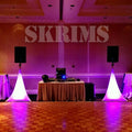 SKRIMS Super Flexible Speaker Stand Cover - Four Way Stretch White Spandex DJ Scrim - 3-Sided Tripod Skirt - 360 Degree Coverage, Cable Management