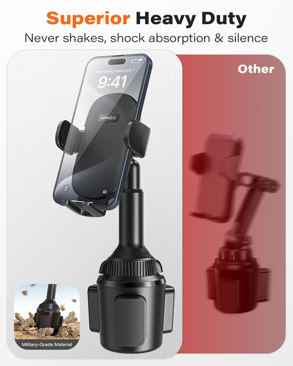 Apps2Car Universal Car Cup Phone Holder | Quick Extension Long Arm | 360Â° Swivel | Adjustable for Iphone, Samsung, Google, and All Smartphones |