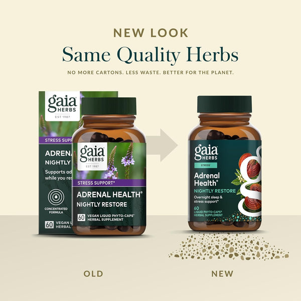 Gaia Herbs Adrenal Health Nightly Restore - Herbal Supplement with Ashwagandha, Magnolia Bark, Cordyceps, Lemon Balm, and More - 60 Vegan Liquid