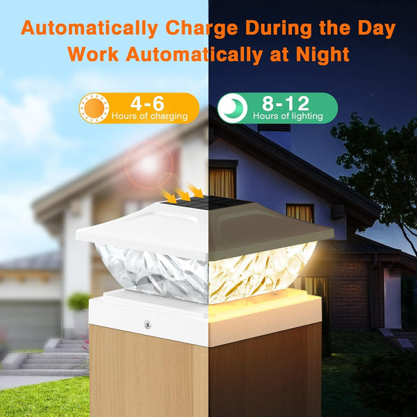 Solar Post Cap Lights Outdoor 6 Pack, 2 Mode Bright Fence Post Solar Lights Outdoor Waterproof, Deck Fence Post Cap Light Solar Powered for 4X4