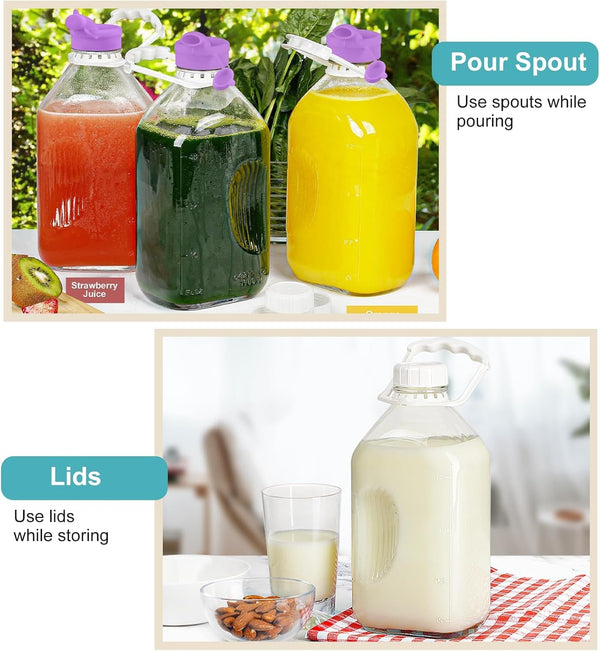 64 Oz Heavy Duty Glass Milk Bottle with Reusable Airtight Strong SCREW LID - 1/2 Gallon Water Bottles with Scale Lines - 2 Qt Glass Milk Jug