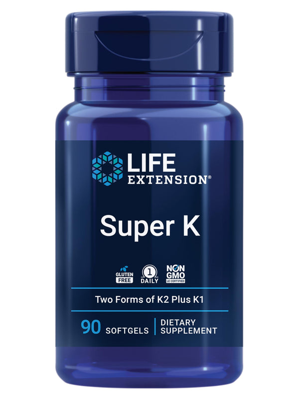 Life Extension Super K, Vitamin K1, Vitamin K2 Mk-7, Vitamin K2 Mk-4, Vitamin C, Bone/Heart/Arterial Health, 3-Month Supply, Gluten-Free, 1 Daily,
