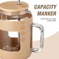 32 Oz Glass Tumbler with Lid and Straw,Glass Water Bottles with Handle,Glass Cup with Time Marker and Silicone Sleeve, Fits in Cup Holder BPA