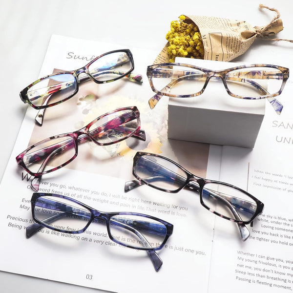 VIDEBLA 5 Pack Computer Reading Glasses Men and Women anti Eyestrain Blue Light Blocking Glasses for Reading (5 Mix-2, 1.75)