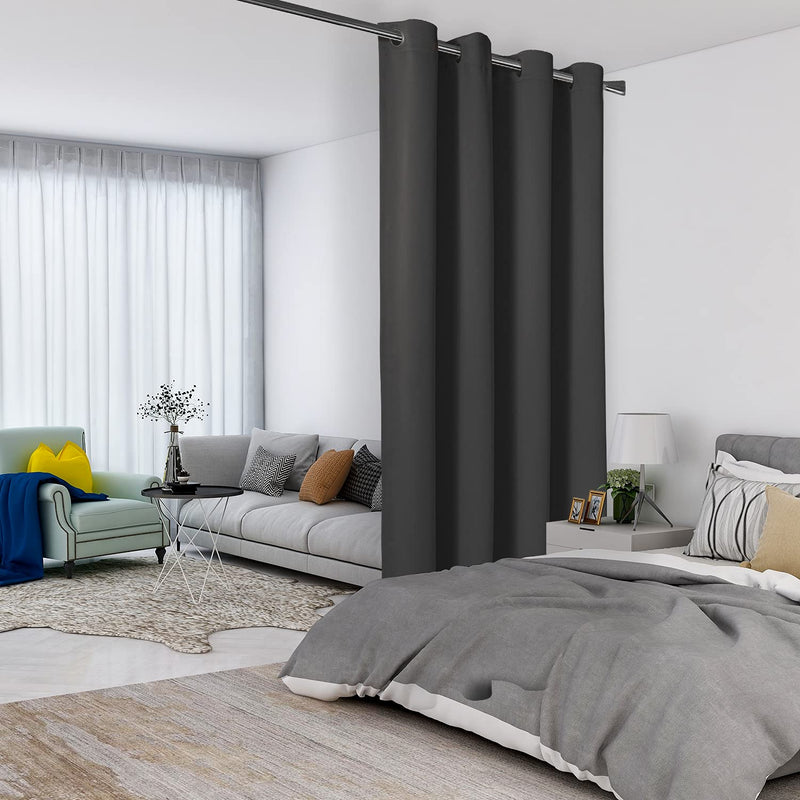 LORDTEX Dark Grey Room Divider Curtains - Total Privacy Wall Room Divider Screens Sound Proof Wide Blackout Curtain for Living Room Bedroom Patio