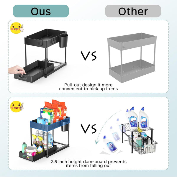 Under Sink Organizers and Storage, 2 Pack Large Capacity Heavy Load Pull-Out under Sink Shelves with Sliding Drawer for Kitchen and Bathroom,