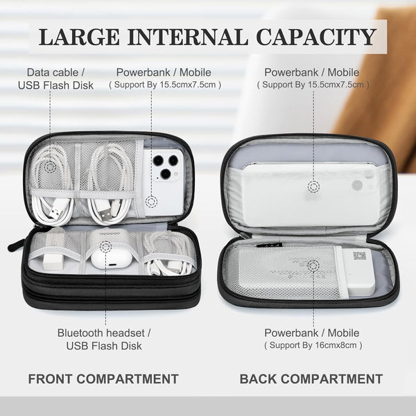 FYY Travel Cable Organizer Pouch Electronic Accessories Carry Case Portable Waterproof Double Layers All-In-One Storage Bag for Cord, Charger,