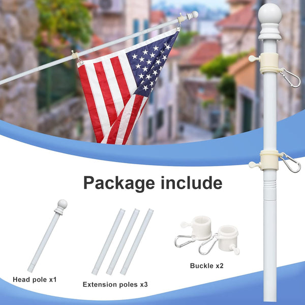 White Flag Poles for outside House - 5Ft Tangle Free Flag Pole for House,Heavy Duty Metal Flagpole Hardware for 3X5 American Flags,Outdoor