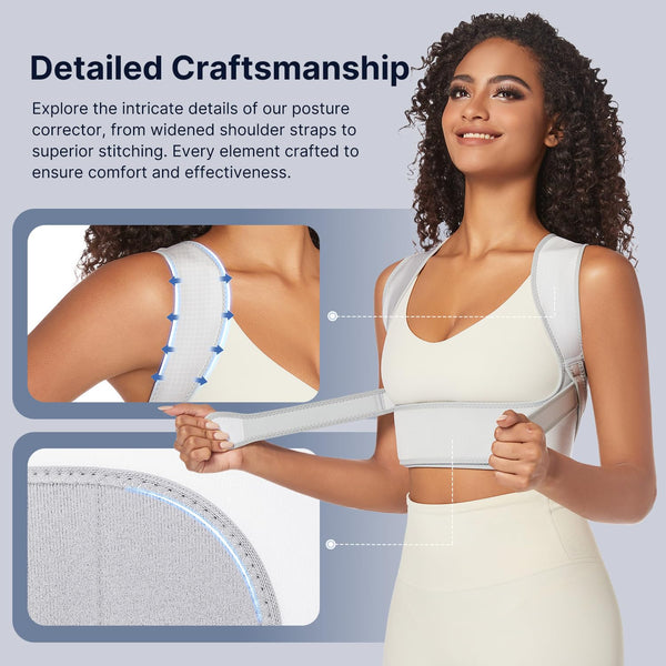 Fit Geno Posture Corrector for Women & Men: Adjustable Lightweight Upper Back Brace for Neck Shoulder & Upper Back Pain Relief - Improve Posture