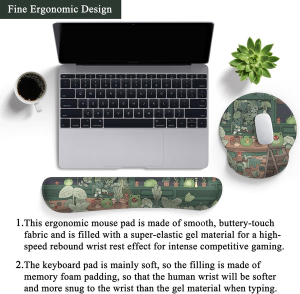 Cute Frog Mouse Pad with Wrist Rest Kawaii Green Decor Pain Relief Mat, Ergonomic Mouse Pad for Desk Computer Keyboard Laptop, Desk Decor Office