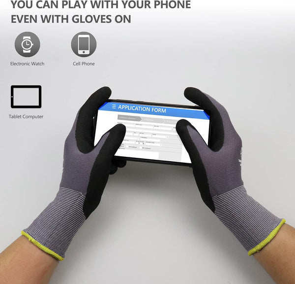 Work Gloves Microfoam Nitrile Coated-6 Pairs,Seamless Knit Nylon Gloves,Gray Work Gloves