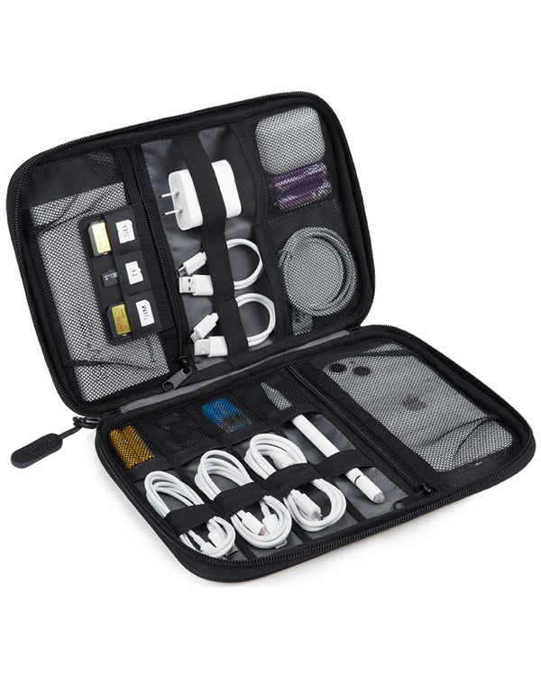 BAGSMART Electronics Travel Organizer Case, Tech Accessories Cord Storage Bag for Phone, Power Bank, SD Card, Cables, Black