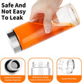 Glass Juice Bottles 4 Pack 16 Oz - Wide Mouth Glass Water Bottles with Lids - for Juicing, Protein, Smoothie, Milk, Reusable, BPA Free, Stainless