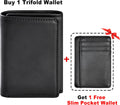 Trifold Wallet for Men, Leather Wallets with 8 Card Slot and 2 Money Pocket and 1 Clear Photo Slot + 1 Minimalist Leather Card Pocket with 6 Card