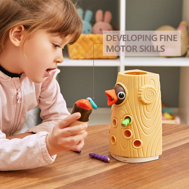 TOP BRIGHT Montessori Toys for 2 Year Old Girl and Boy, Fine Motor Skills Toddler Toys Age 2-4, Woodpecker Worm Toy Magn