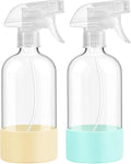 Glass Spray Bottles with Silicone Sleeve Protection, 16 Oz 2 Pack, Reusable Spray Bottles with Adjustable Nozzle for Hair, Cleaning Solutions,