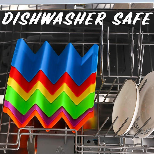 Aichoof Colorful Taco Holder Stands Set of 6 - Premium Large Tray Plates Holds up to 3 or 2 Tacos Each, PP Health Material Very Hard and Sturdy,