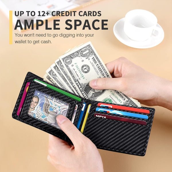 RUNBOX Wallet for Men Slim 11 Credit Card Holder Slots Leather RFID Blocking Small Thin Men'S Wallet Bifold Minimalist Front Pocket Large Capacity